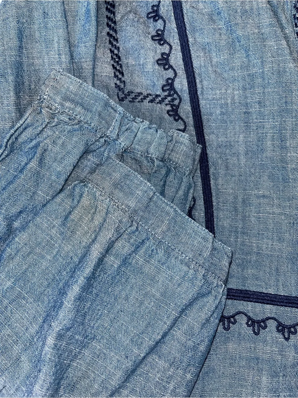 J. Crew Chambray Embroidered Bib Long Sleeve Boho Top | Blue Denim | NWOT